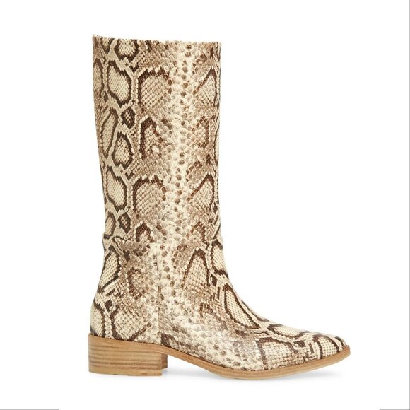 FREDA SALVADOR Julia Mid Calf BOOTS 6 36 Vanilla Snake Embossed LEATHER NEW $625 - Picture 4 of 10